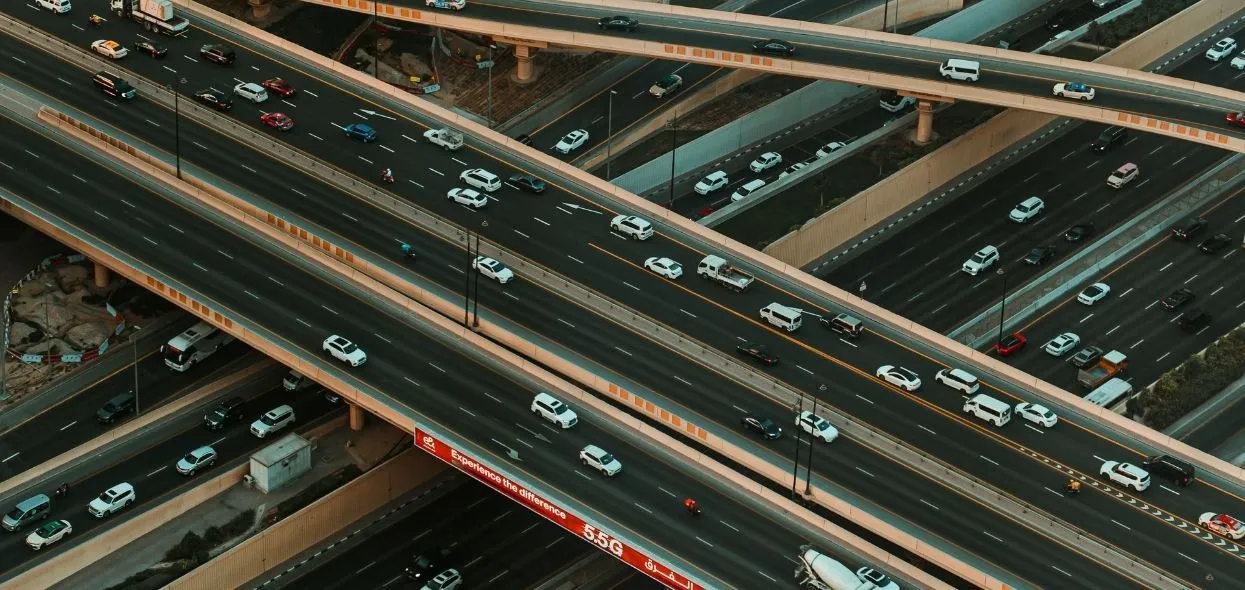 Dubai roads with highways and cars