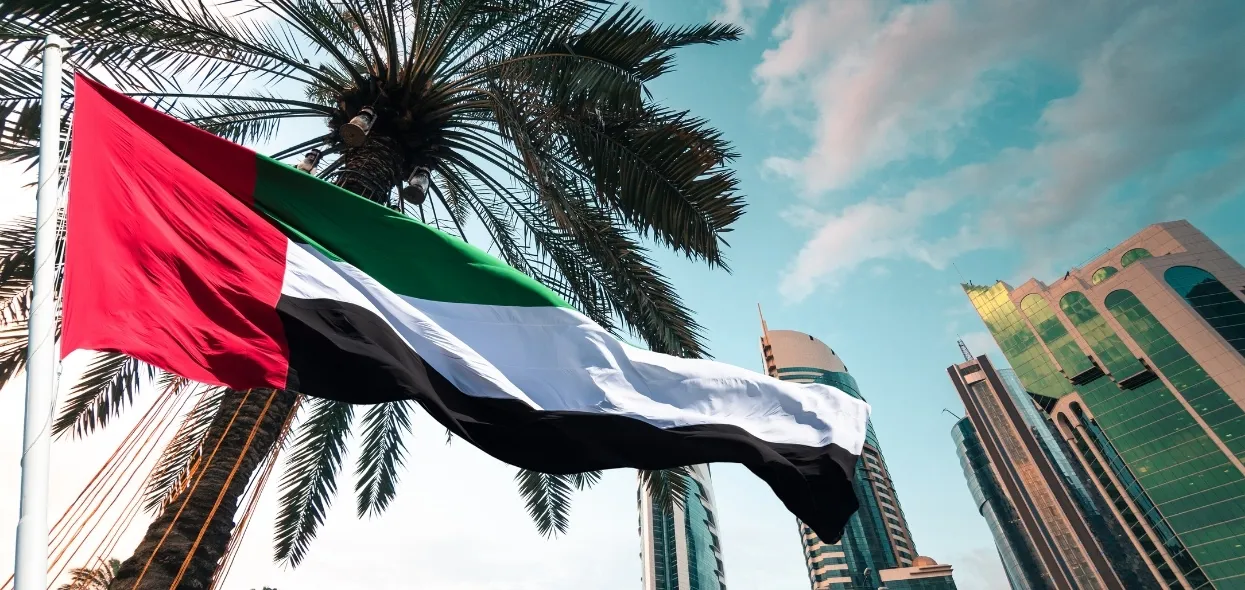 UAE flag and buildings
