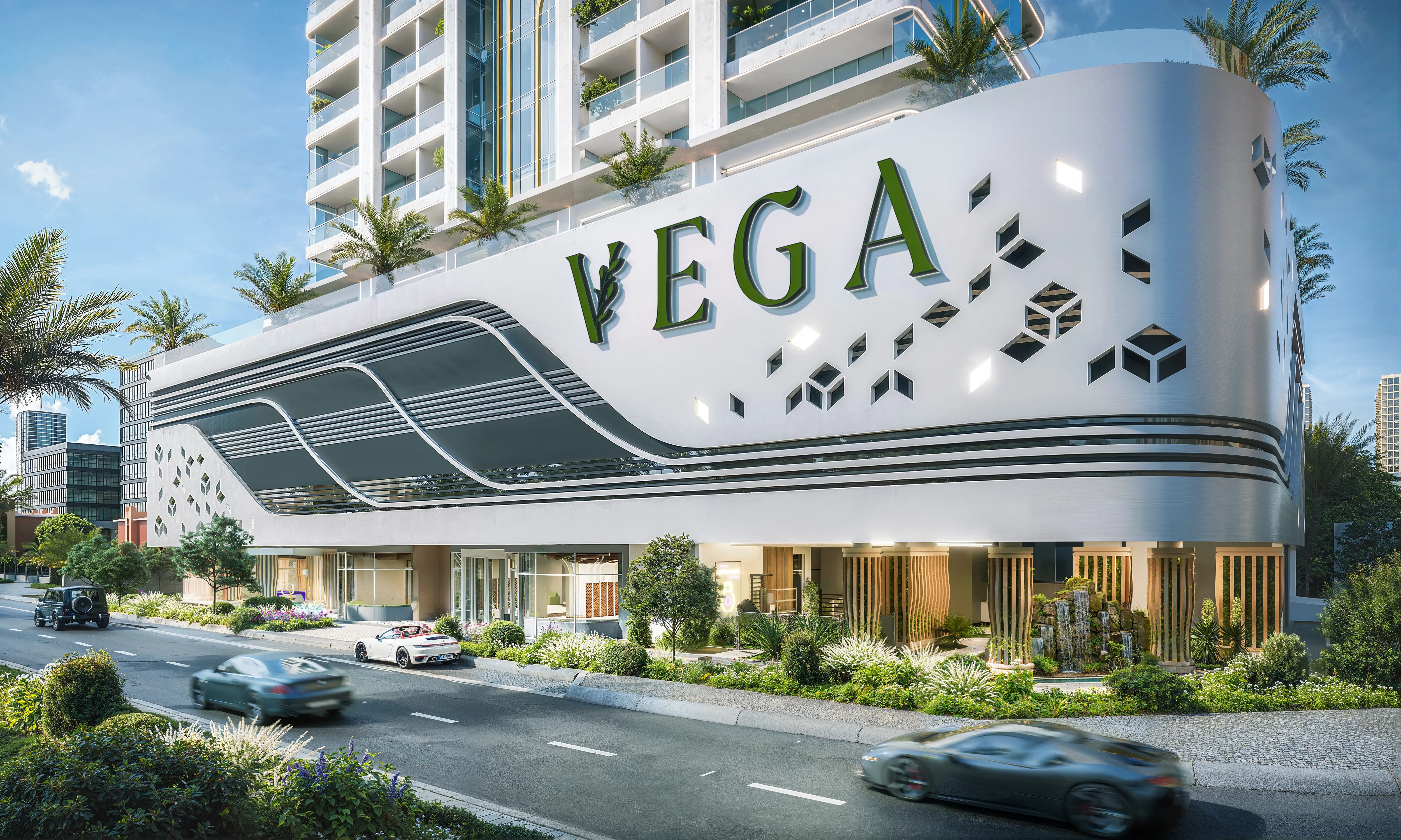 entrance of vega in dubai sports city